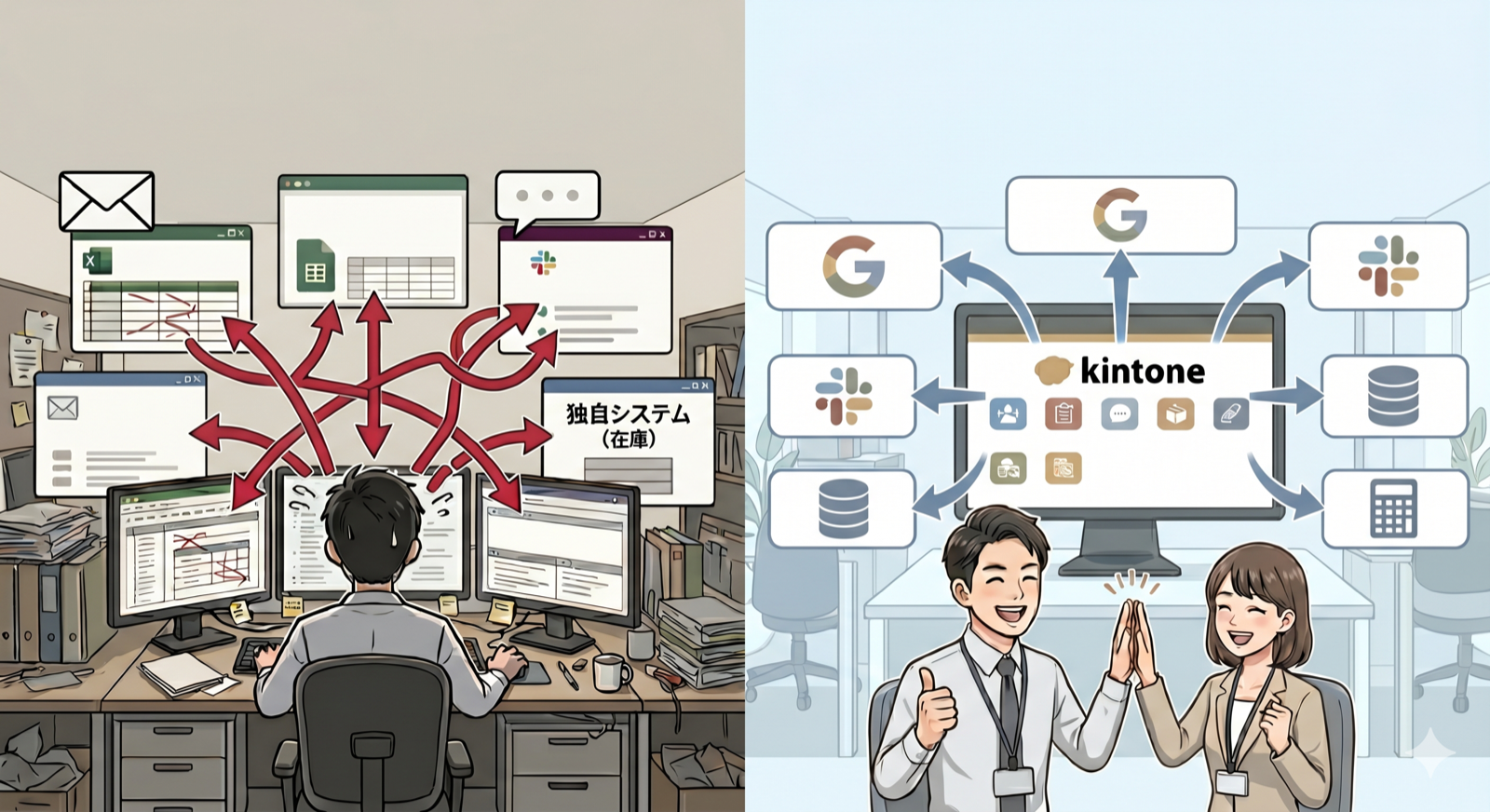 kintone を中心とした SES 業務システムの構成図